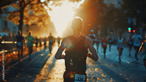 Leading the Pack: Marathon Runner Surging Ahead in Race. Generative AI.