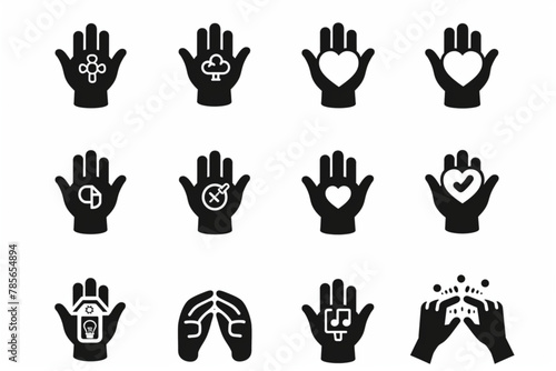 Altruism icon set. Containing charity, help, selfless, goodwill, caring, generosity, kindness, empathy, benevolence and more. Solid vector icons collection vector icon, white background, black colour 