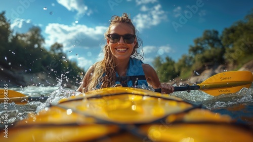 Paddling prowess: female takes part in canoe - spotlighting the strength, skill, and determination of women making waves in the world of canoeing, breaking barriers with each stroke.