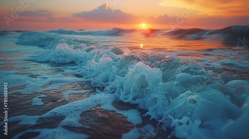 Serene Sunrise Over Gentle Ocean Waves on Shore