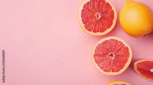 Grapefruit fruits top view on the pastel background