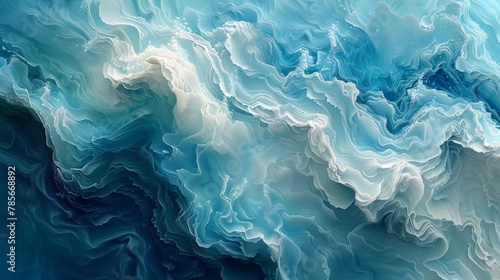 A fluid wind wave pattern in azure liquid, with electric blue foam