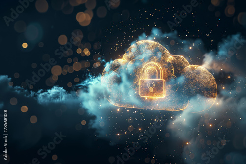 A cloud with a lock on it. Concept of security and protection