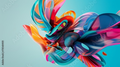 Vibrant and abstract flying objects rendered in a unique 3d style AI generated illustration