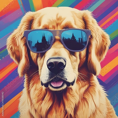 golden retriever dog wearing sunglasses 