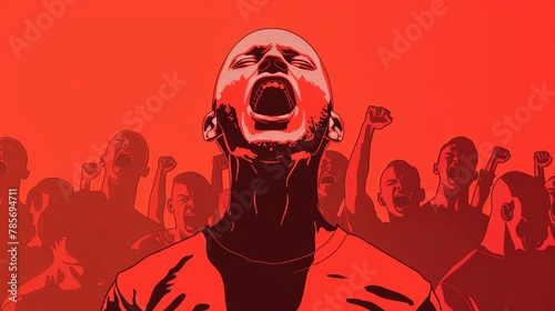 a visual representation of anxiety: explore an ai illustration of a scared bald man in a crowd