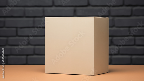 Boîte en carton posé sur un fond neutre. Mock-up pour marque, entreprise. Objet, colis, emballage. Commerce, entrepôt. Pour conception et création graphique. 