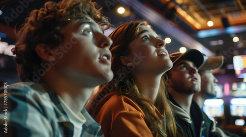 A moment of suspense in a casinos sportsbook as fans watch a crucial play in a major game captured in real-time.