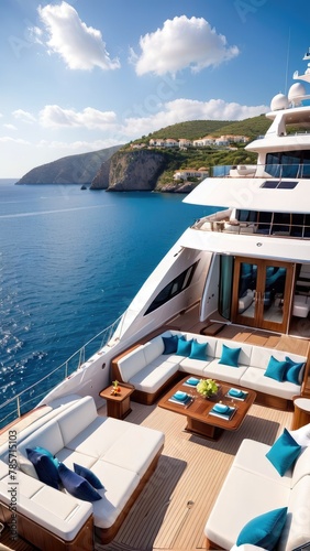 Luxury Yacht. Expensive Boat for Billionaire. Ocean View. Summer.