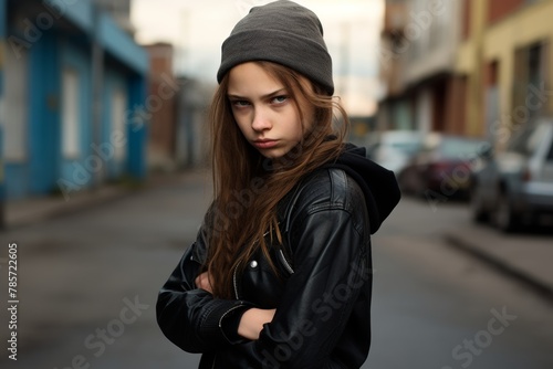 Troubled teenager on a city street