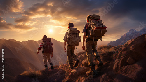 Boy Scouts hiking with backpack