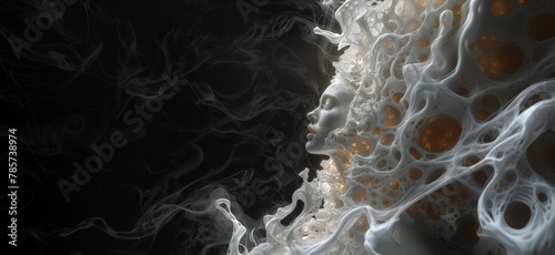 Abstrakte Darstellung des eigenen Bewusstseins, schwarzer Hintergrund mit Freifläche, Querformat