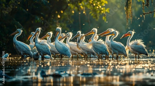 pelicans on the lake