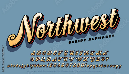 Northwest is a vintage style script with colorful layered 3d effects. Great for t-shirt designs and screen printing in general.