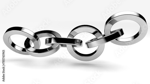 3D silver chain links isolated on white