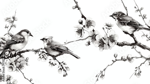 An ink and pencil black and white illustration of bird