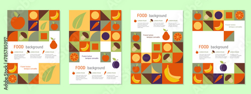 Healthy food theme flyer vector template collection. Design for poster, booklet, brochure cover, card, coupon. A4 format