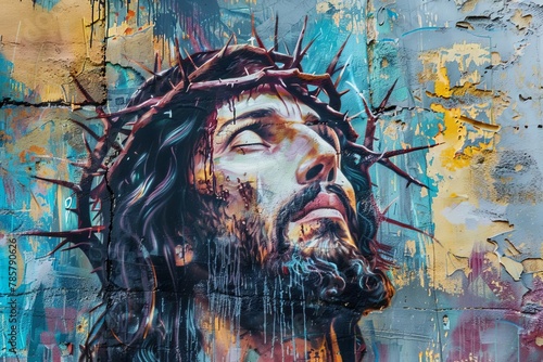 artistic portrait of jesus christ with crown of thorns universal pedestrian painting