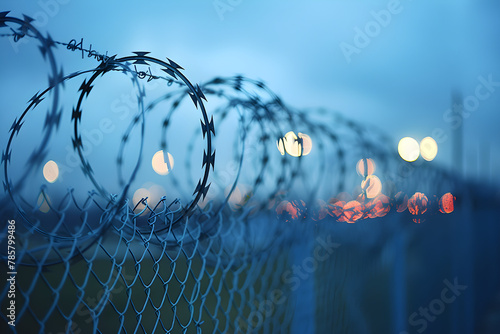 Blurred image of barbed wire rod fence, representing the abstract concept of social justice and human rights struggle.