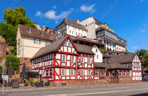 Medieval street with traditional half-timbered houses, Marburg an der Lahn, Hesse, Germany