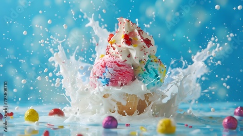 アイスクリームが爆発しているイメージ