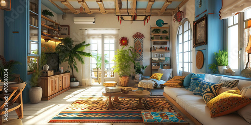 Mediterranean Escape: An Interior with Mediterranean-inspired Decor and Earthy Tones, Conveying Warmth.
