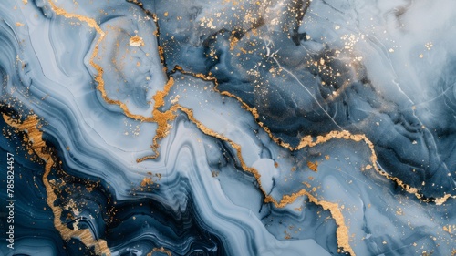 Close-up of a blue marble with gold detail - This image displays a blue marble surface with striking gold details conveying a sense of luxury and exclusivity