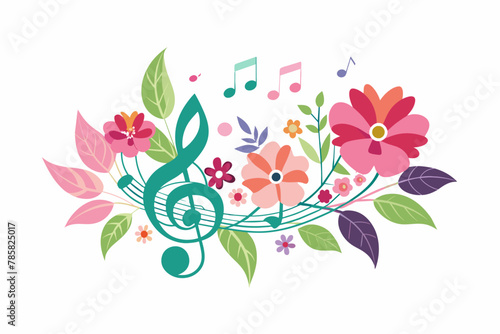 Charming music logo with colorful flowers on a white background
