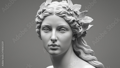 Pensive Pose of Nymph Head: A Muse Sculpture in 3D Rendering