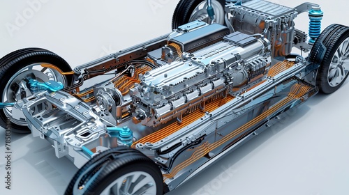 Electric Car Engine Cutaway Illustration Detailed Technical View AI Image