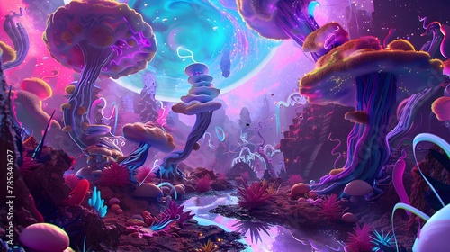 an image of a colorful dream that captures the surreal and psychedelic effects of LSD and DMT