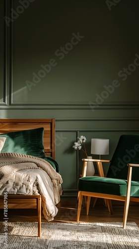 bed green blanket chair room princess patten vibrant palette moldy walls aristocratic appearance