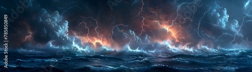 Tempestuous Anime Inspired Oceanic Storm with Mythical Sea Creatures and Spiraling Tornadoes