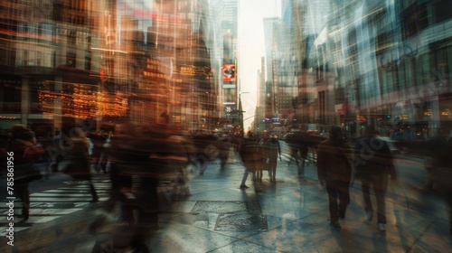 Blurred reflections of skysers and busy streets create a sense of displacement and disorientation a nod to the constant change and uncertainty of todays society. .