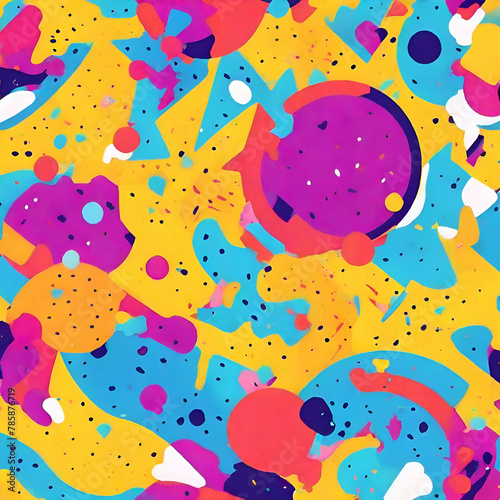 overlay colorful spotty pattern of geometric shape, line and dot in trendy Memphis animation