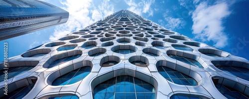 Two towering buildings in China have glass curtain wall designs and honeycomb features on their outdoors walls.