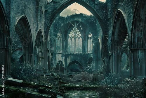 Ethereal Remnants:Amidst the Crumbling Ruins of a Gothic Abbey,Echoes of Ancient Prayers Linger in the Air