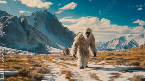 Yeti in snow valley
