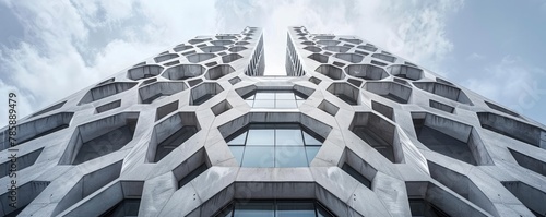 Two towering buildings in China have glass curtain wall designs and honeycomb features on their outdoors walls.