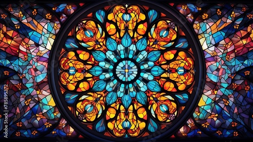 Intricate Circular Stained Glass Window Design in Vivid Colors