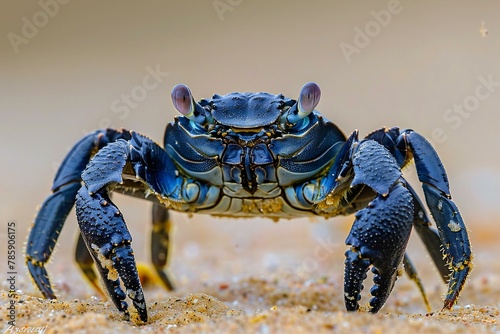 Blue crab on the beach, Selective focus, shallow depth of field