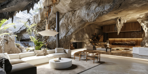 Modern Living Room in Cave 