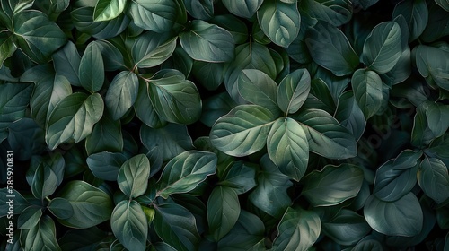 Dark green leaves, vines, overlapping, covering entire frame, beautiful, natural, black background. Generative AI.
