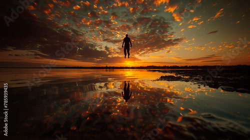 Dynamic Sunset Jump - Inspiring Image of Freedom and Fearlessness for Your Creative Projects