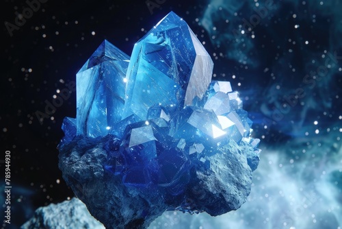 Beautiful blue emerald stone in space