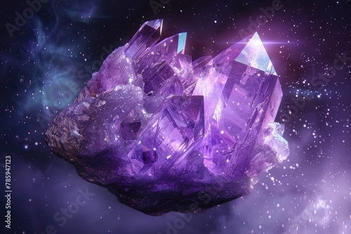 Beautiful purple emerald stone in space