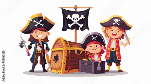 Pirate kids rascals girls and boys in hats and bandan