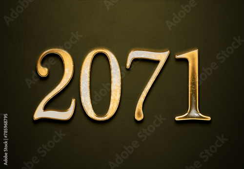 Old gold effect of 2071 number with 3D glossy style Mockup. 