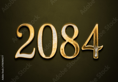 Old gold effect of 2084 number with 3D glossy style Mockup. 