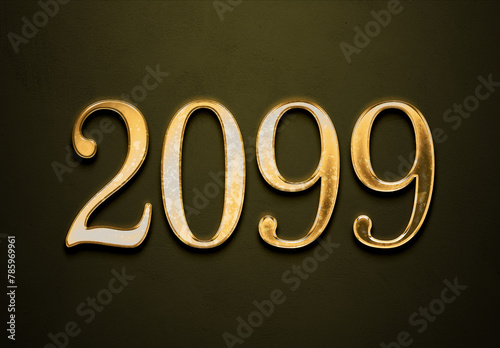 Old gold effect of 2099 number with 3D glossy style Mockup. 